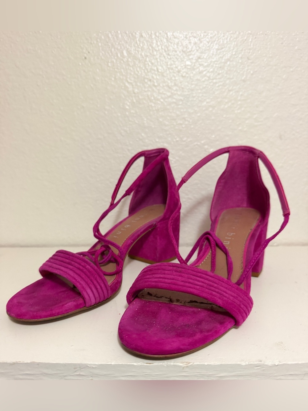 Gianni Bini Fuchsia Suede Block Heel Sandals